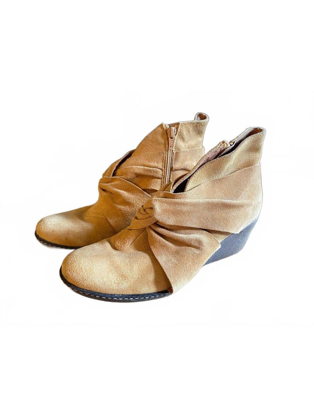 Mikaela Soft Tan Suede Slouchy Drape Ankle Boots, Made in Spain, Size 39-Size 8